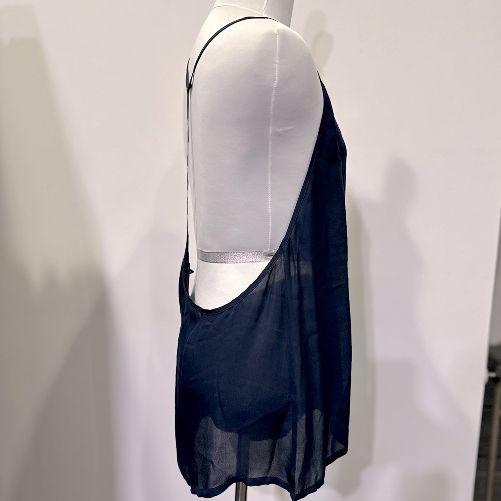 NWT L’Agence 100% sheer silk T-back navy camisole-3 - Picture 3 of 8
